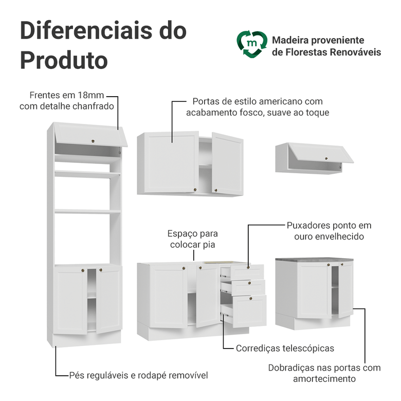 Armário de Cozinha Completa 270 cm Branco Vik Madesa 01