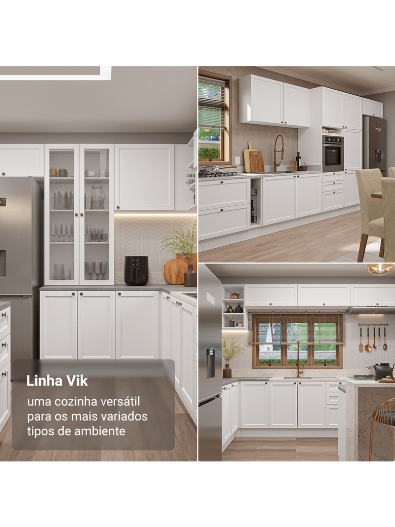 Armário de Cozinha Completa 270 cm Branco Vik Madesa 01
