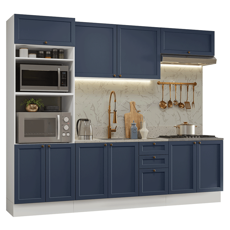 Armário de Cozinha Completa 270 cm Branco/Azul Vik Madesa 01