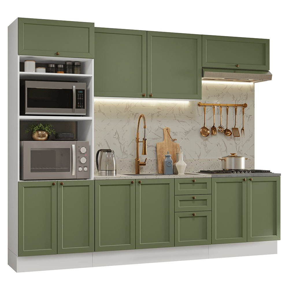 Armário de Cozinha Completa 270 cm Branco/Verde Vik Madesa 01 - Branco/Verde