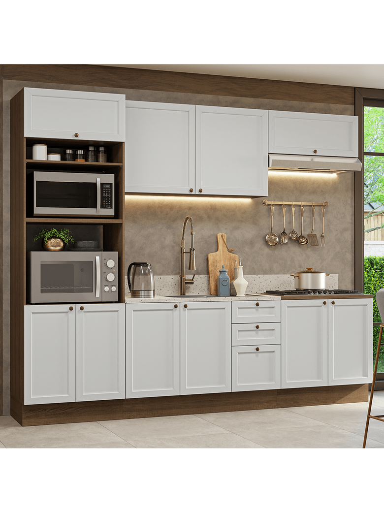Armário de Cozinha Completa 270 cm Rustic/Branco Vik Madesa 01
