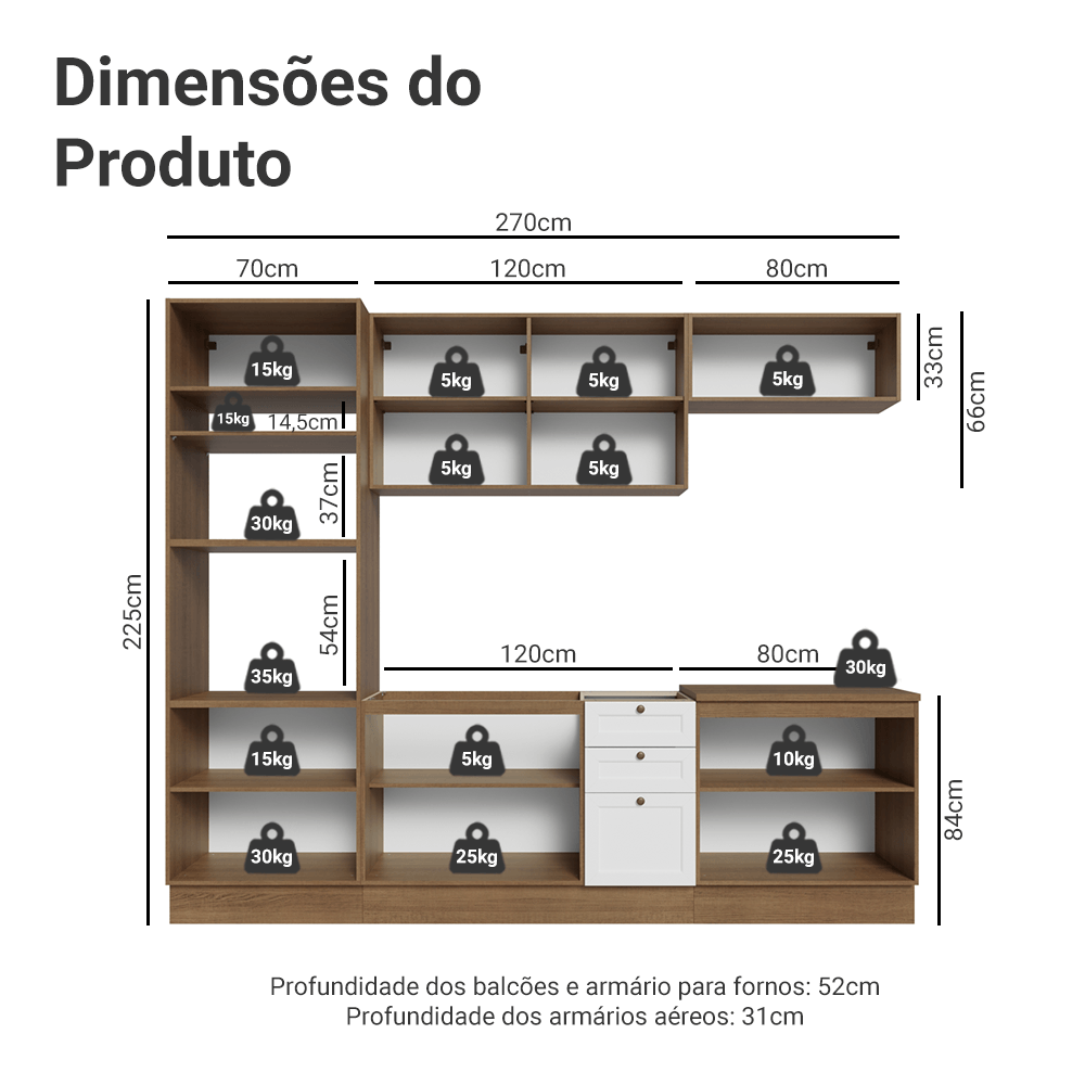 Armário de Cozinha Completa 270 cm Rustic/Branco Vik Madesa 01