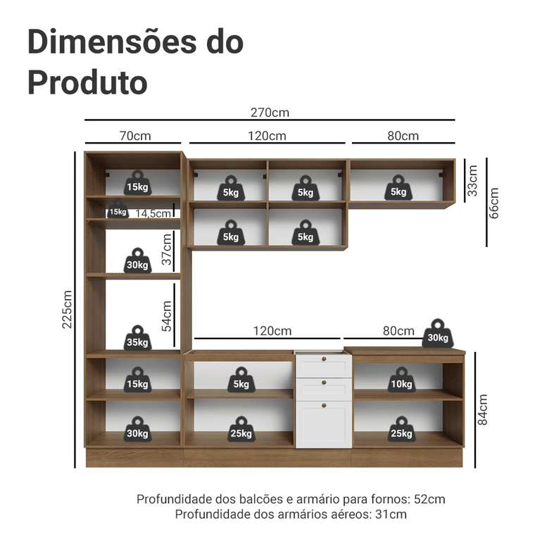 Armário de Cozinha Completa 270 cm Rustic/Branco Vik Madesa 01