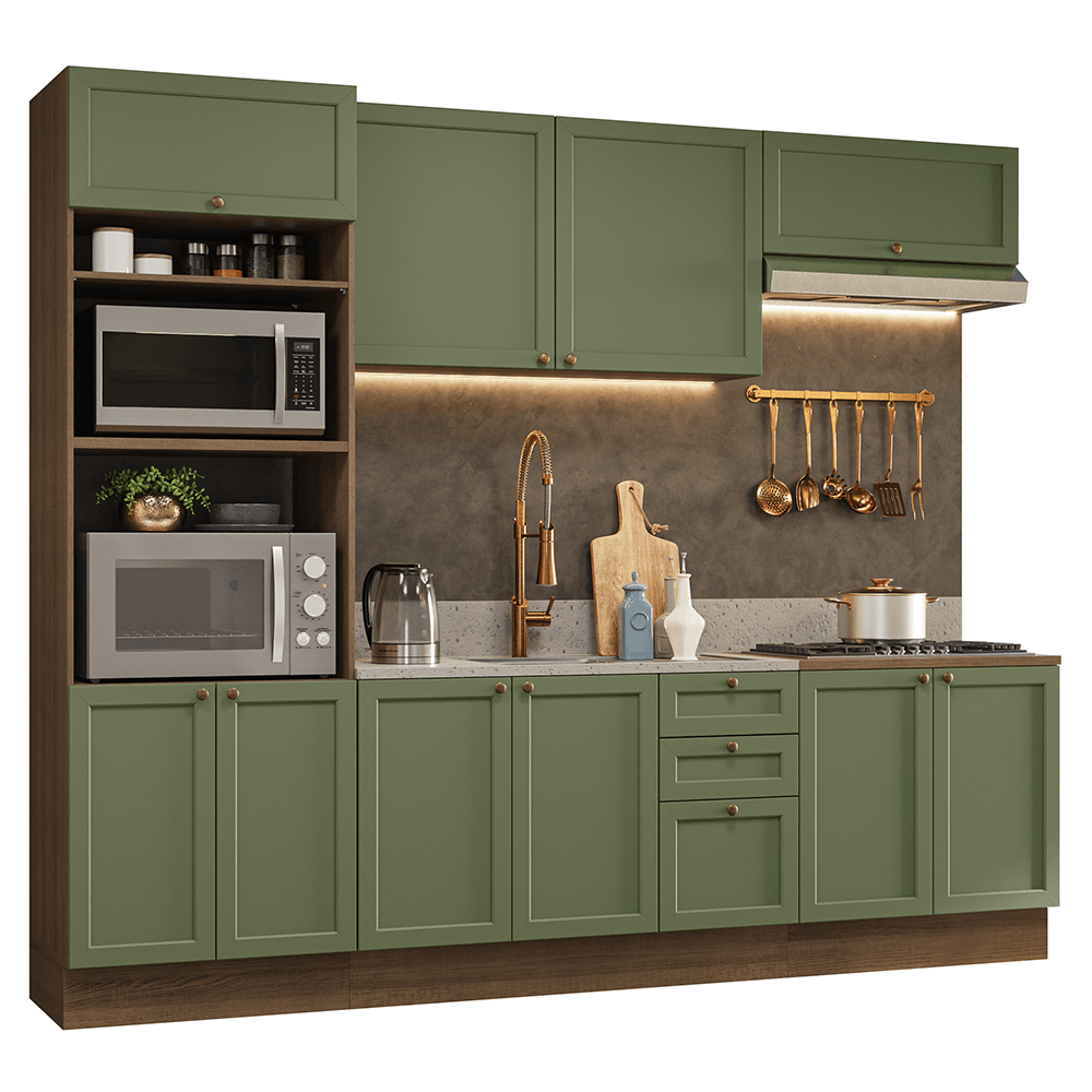 Armário de Cozinha Completa 270 cm Rustic/Verde Vik Madesa 01 - Rustic/Verde