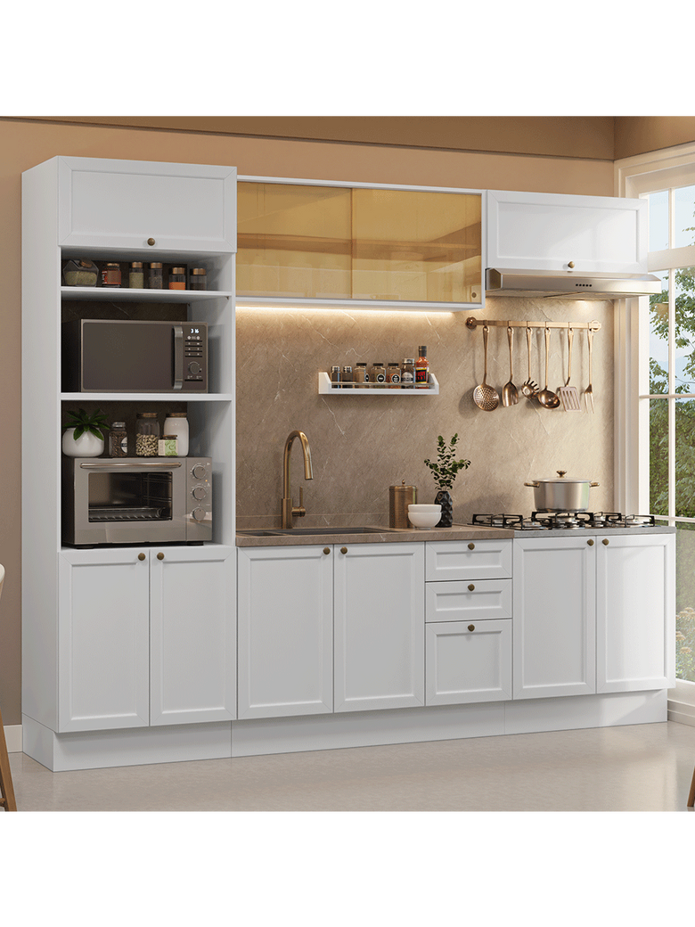 Armário de Cozinha Completa 270 cm Branco Vik Madesa 02
