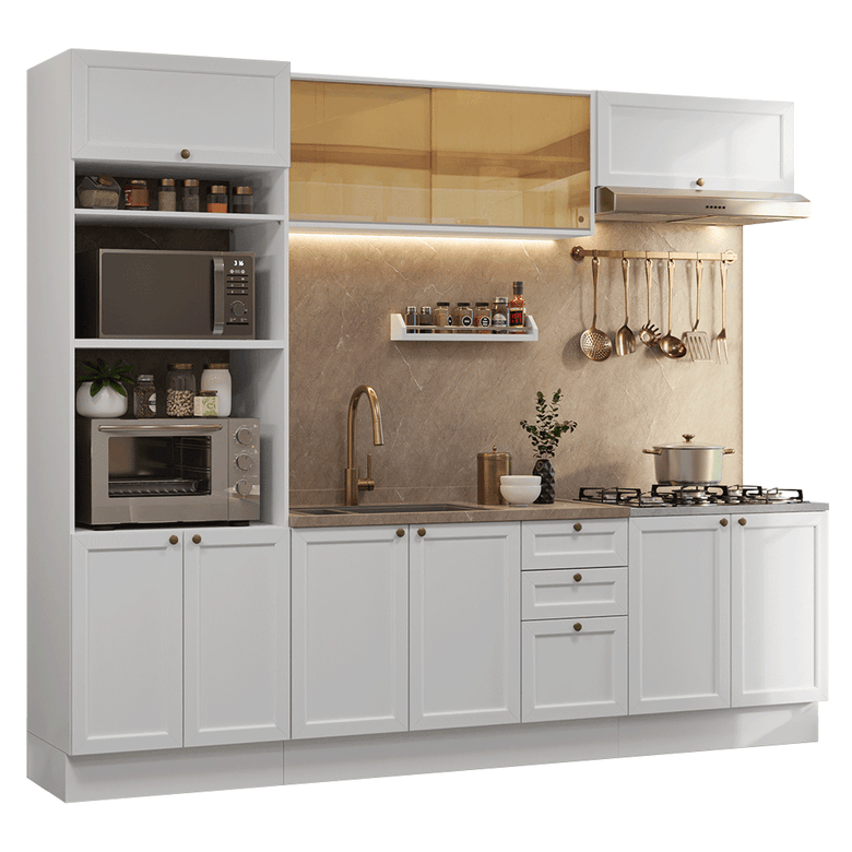 Armário de Cozinha Completa 270 cm Branco Vik Madesa 02