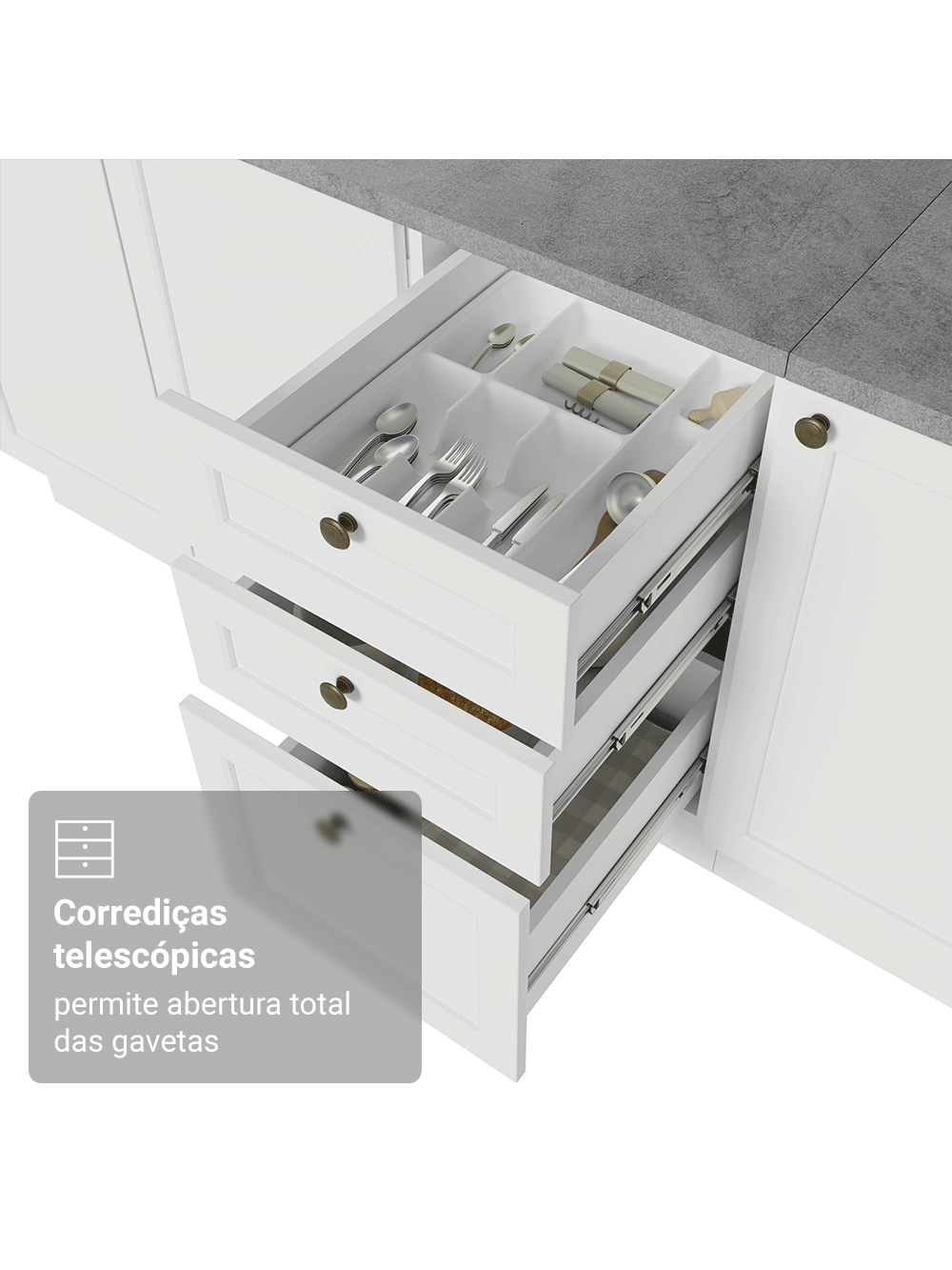 Armário de Cozinha Completa 270 cm Branco Vik Madesa 02