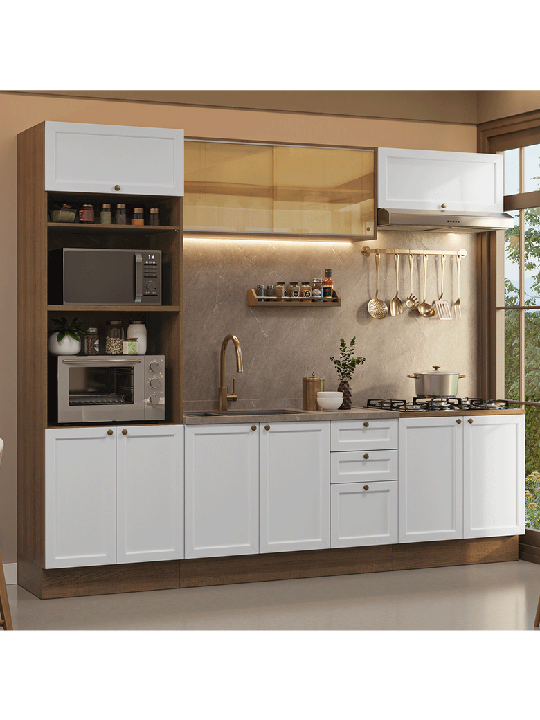 Armário de Cozinha Completa 270 cm Rustic/Branco Vik Madesa 02