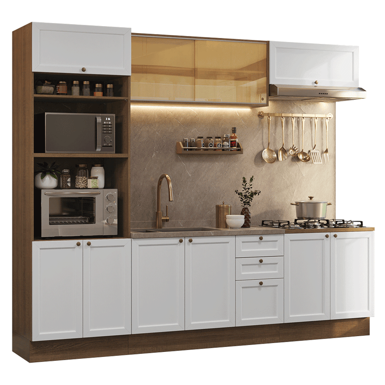 Armário de Cozinha Completa 270 cm Rustic/Branco Vik Madesa 02