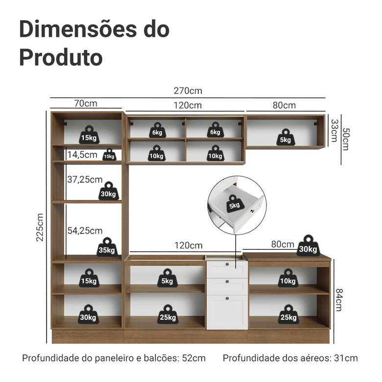 Armário de Cozinha Completa 270 cm Rustic/Branco Vik Madesa 02