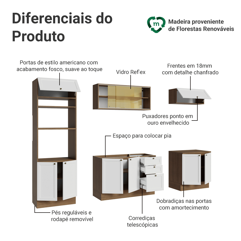 Armário de Cozinha Completa 270 cm Rustic/Branco Vik Madesa 02