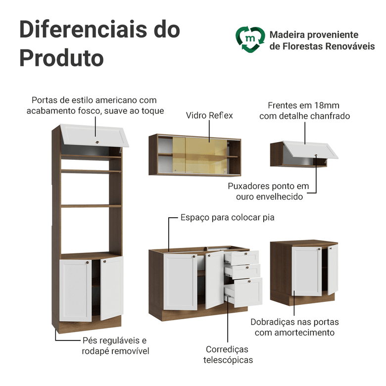 Armário de Cozinha Completa 270 cm Rustic/Branco Vik Madesa 02