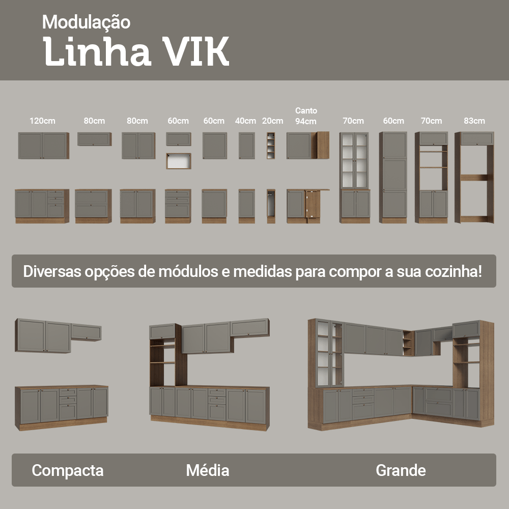 Armário de Cozinha Completa 270 cm Rustic/Cinza Vik Madesa 02