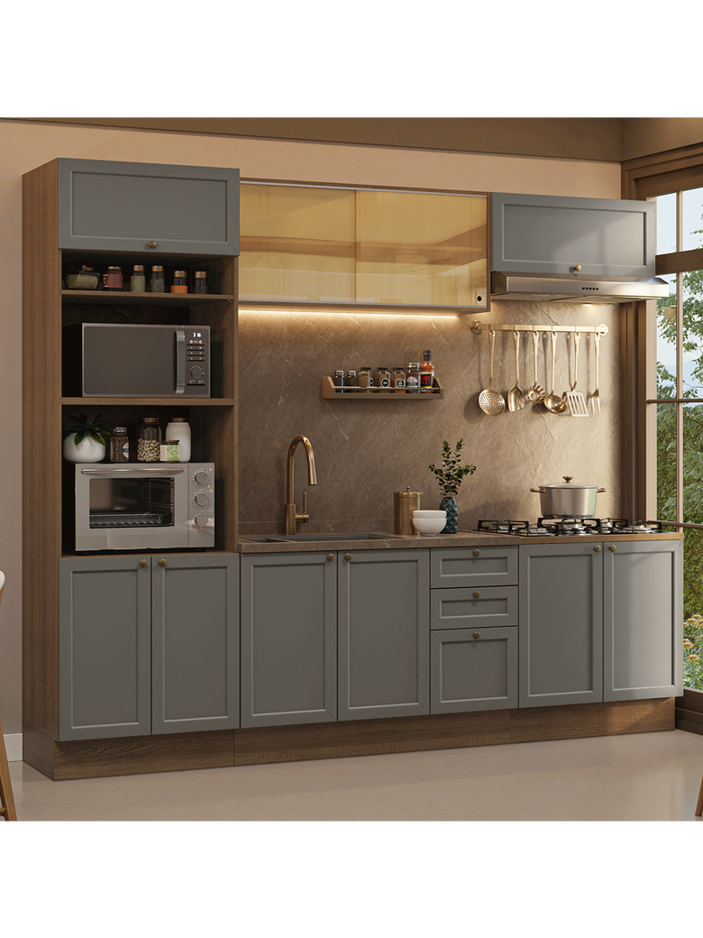 Armário de Cozinha Completa 270 cm Rustic/Cinza Vik Madesa 02
