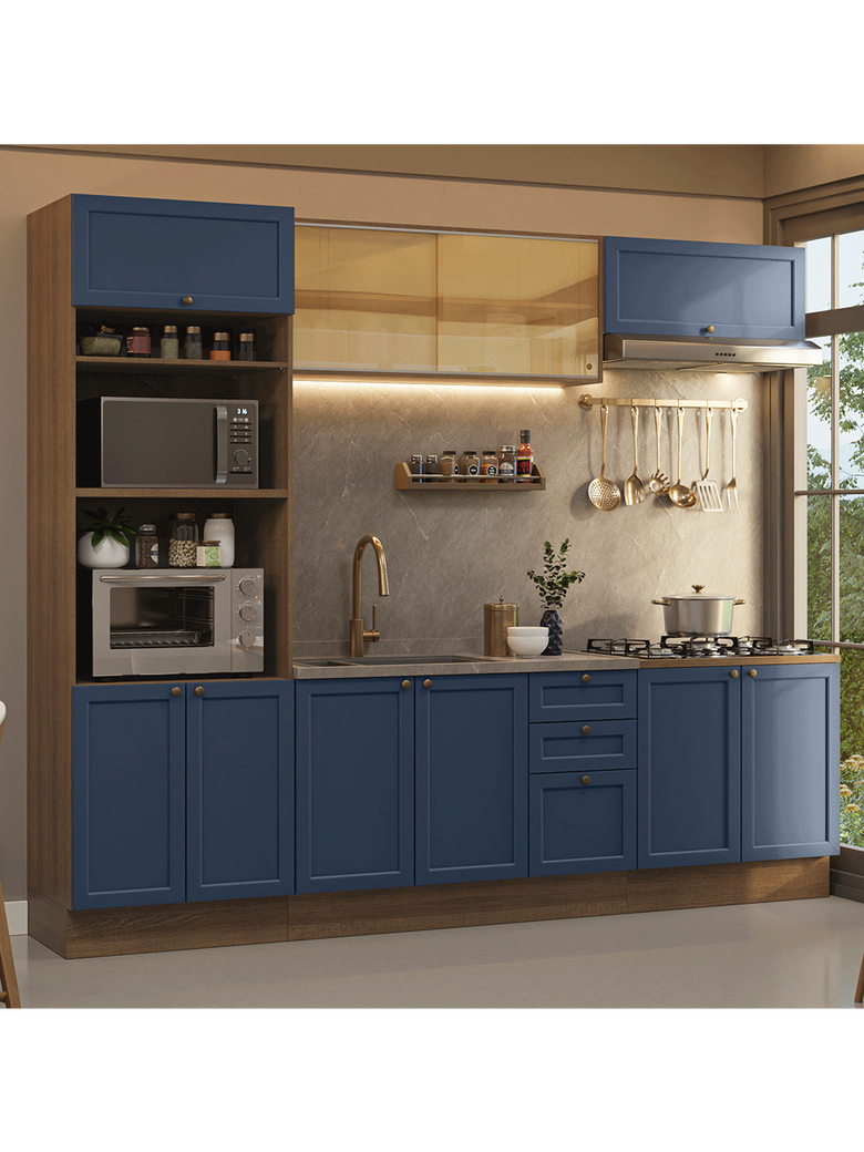 Armário de Cozinha Completa 270 cm Rustic/Azul Vik Madesa 02
