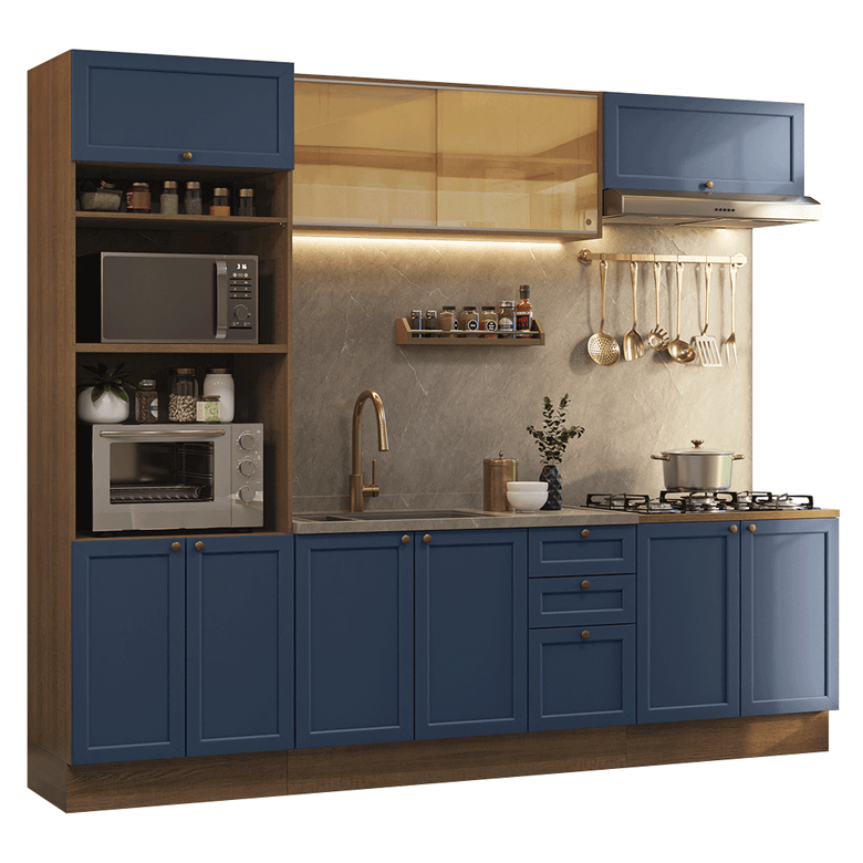 Armário de Cozinha Completa 270 cm Rustic/Azul Vik Madesa 02