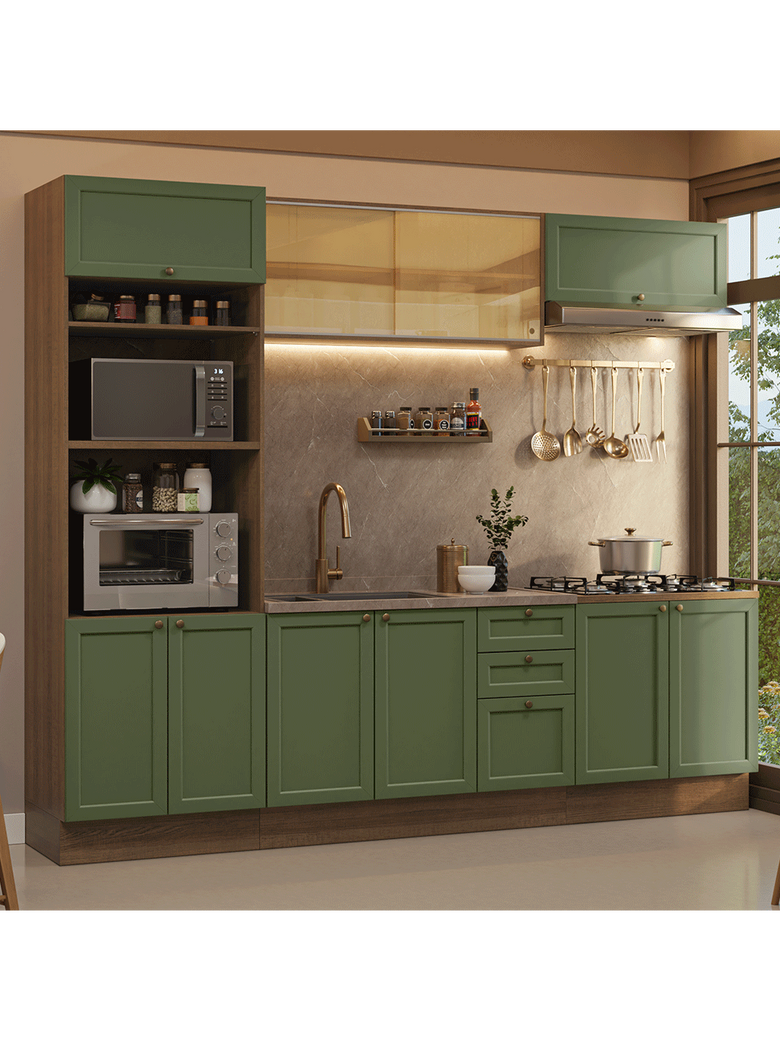 Armário de Cozinha Completa 270 cm Rustic/Verde Vik Madesa 02