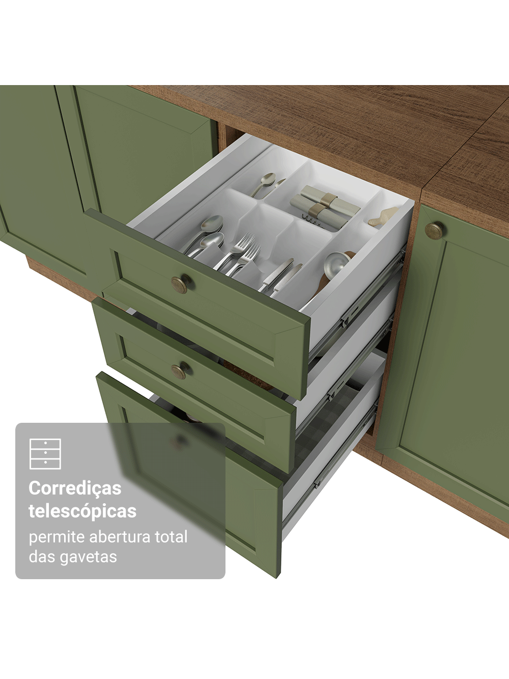 Armário de Cozinha Completa 270 cm Rustic/Verde Vik Madesa 02