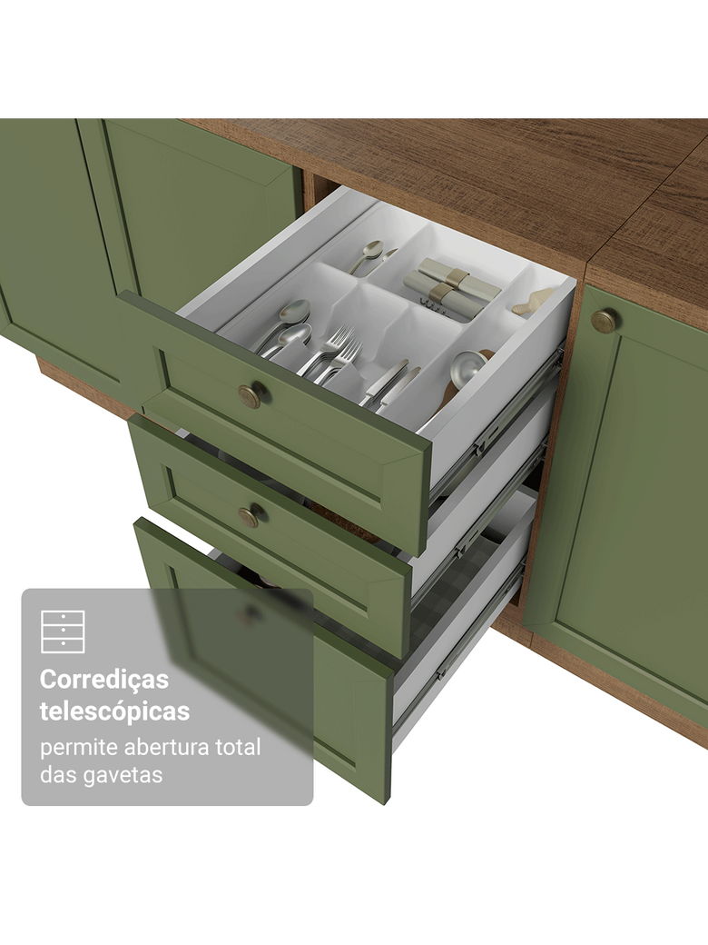 Armário de Cozinha Completa 270 cm Rustic/Verde Vik Madesa 02