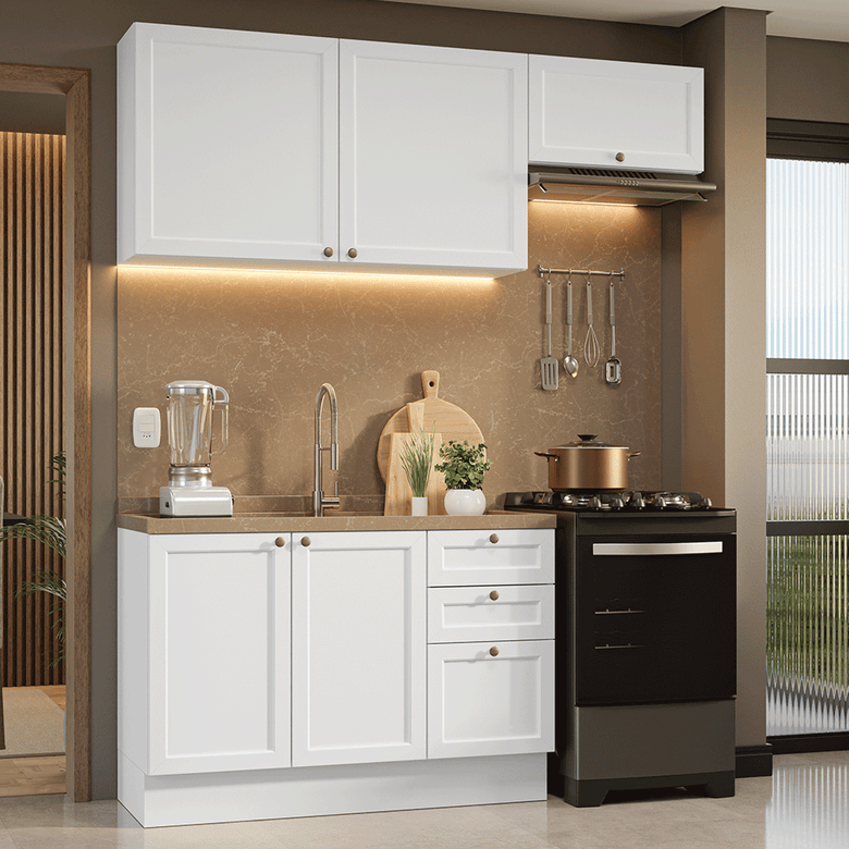 Armário de Cozinha Compacta 180 cm Branco Vik Madesa 02