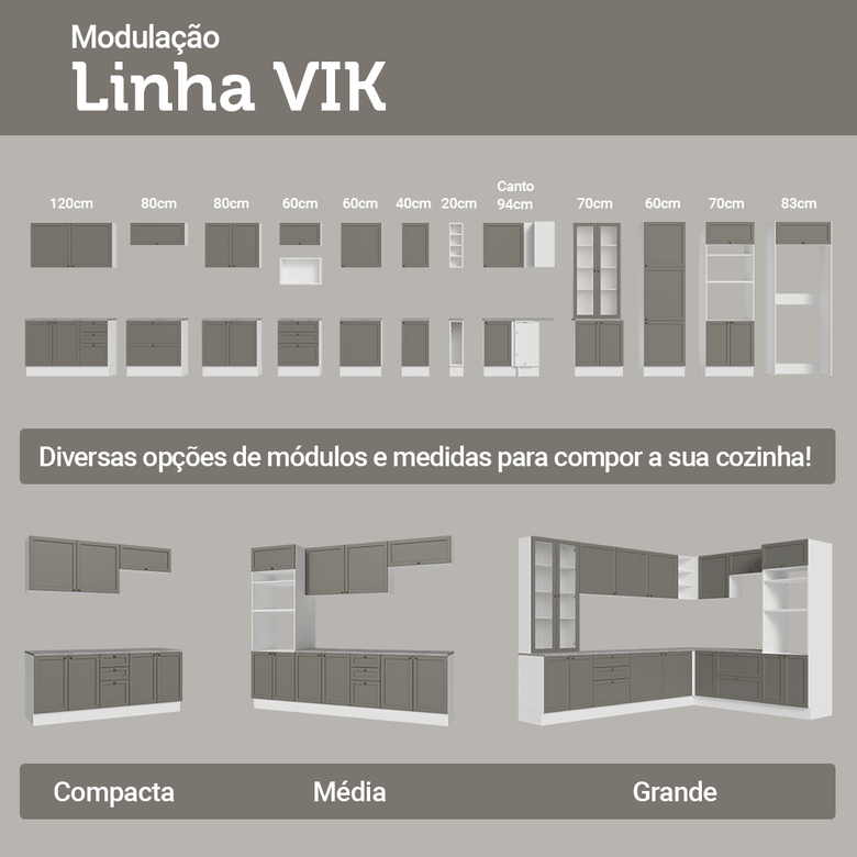 Armário de Cozinha Compacta 180 cm Branco/Cinza Vik Madesa 02