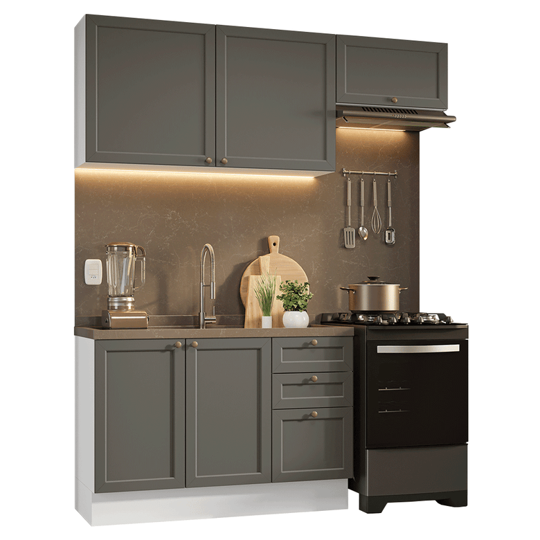 Armário de Cozinha Compacta 180 cm Branco/Cinza Vik Madesa 02