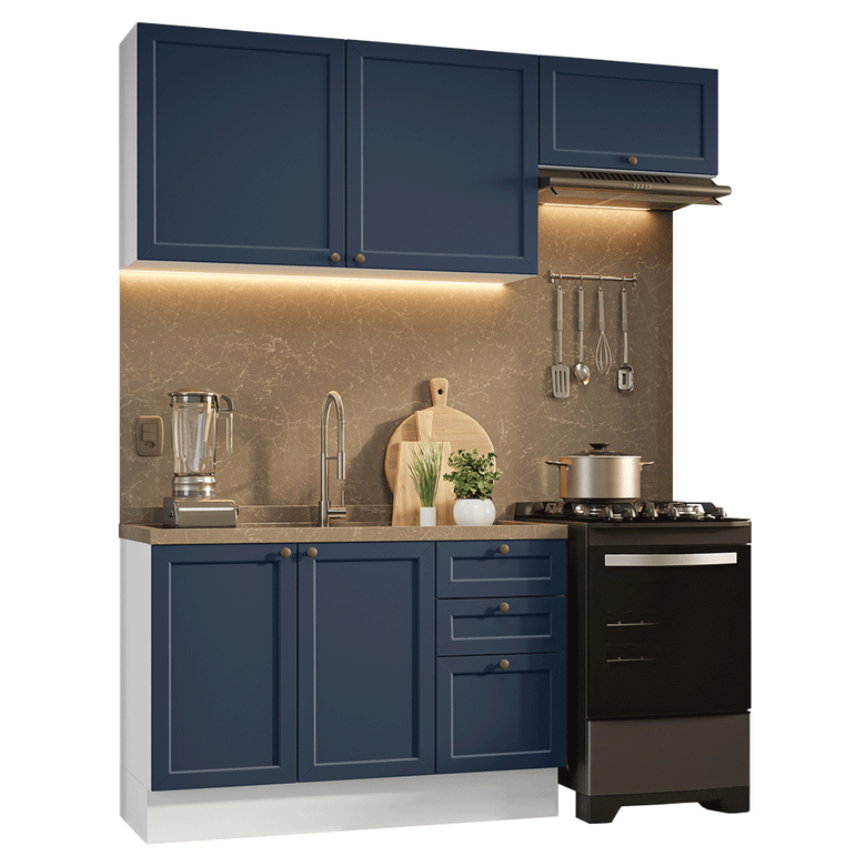 Armário de Cozinha Compacta 180 cm Branco/Azul Vik Madesa 02