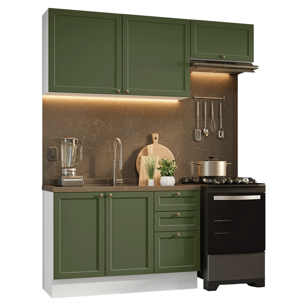 Armário de Cozinha Compacta 180 cm Branco/Verde Vik Madesa 02 - Branco/Verde