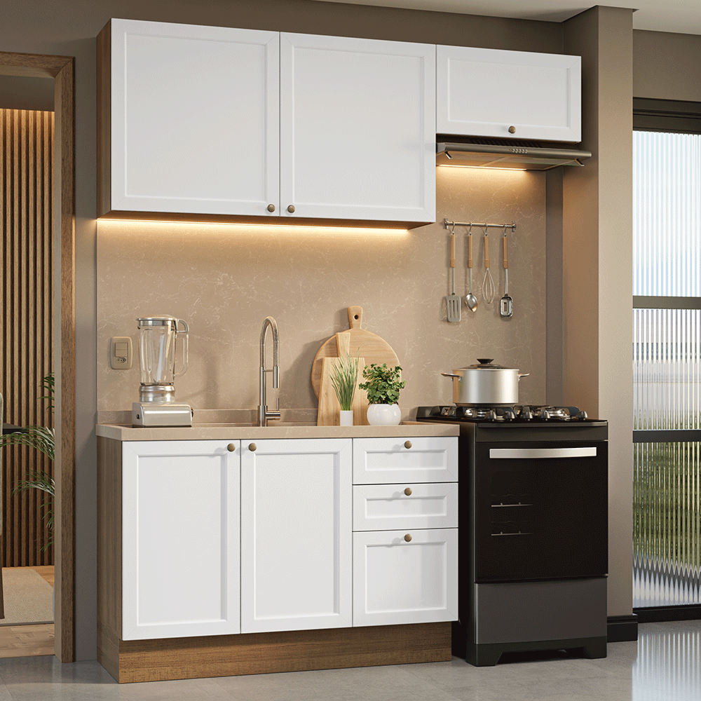 Armário de Cozinha Compacta 180 cm Rustic/Branco Vik Madesa 02 - Rustic/Branco