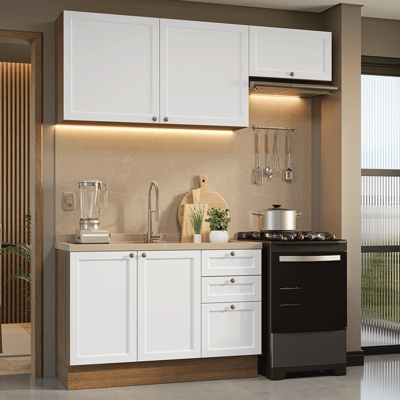 Armário de Cozinha Compacta 180 cm Rustic/Branco Vik Madesa 02