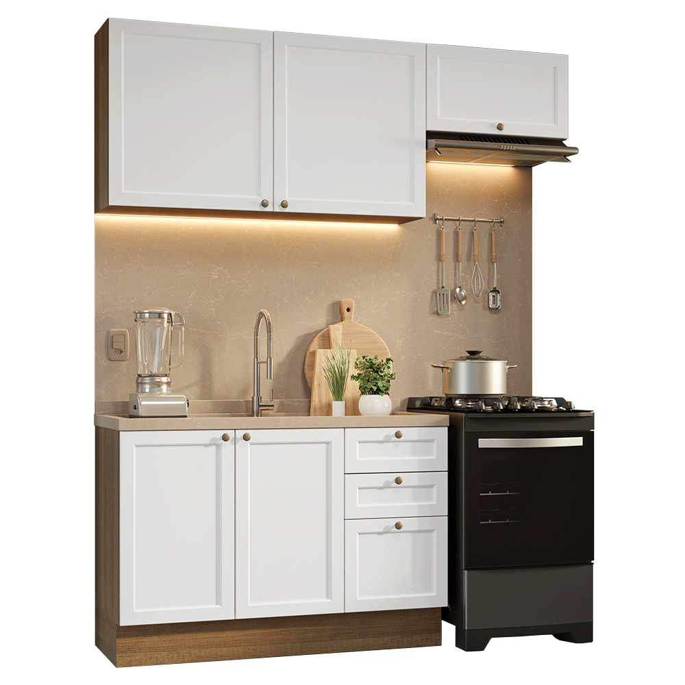 Armário de Cozinha Compacta 180 cm Rustic/Branco Vik Madesa 02 - Rustic/Branco