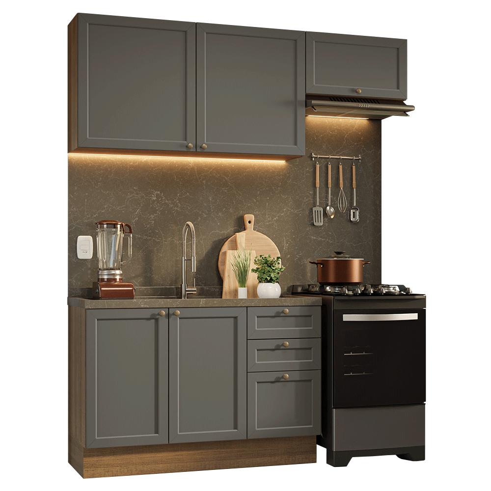 Armário de Cozinha Compacta 180 cm Rustic/Cinza Vik Madesa 02 - Rustic/Cinza