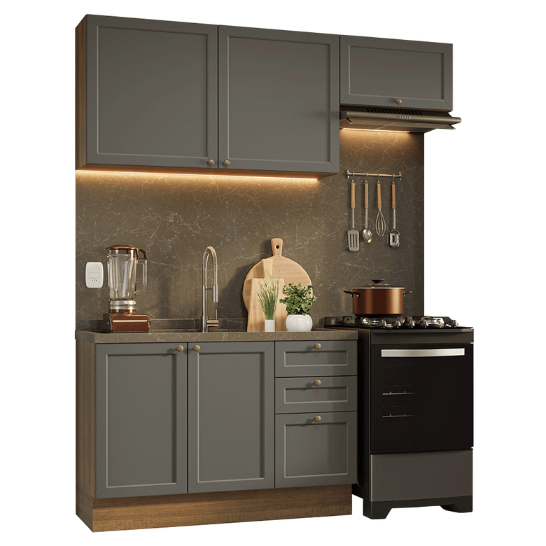 Armário de Cozinha Compacta 180 cm Rustic/Cinza Vik Madesa 02