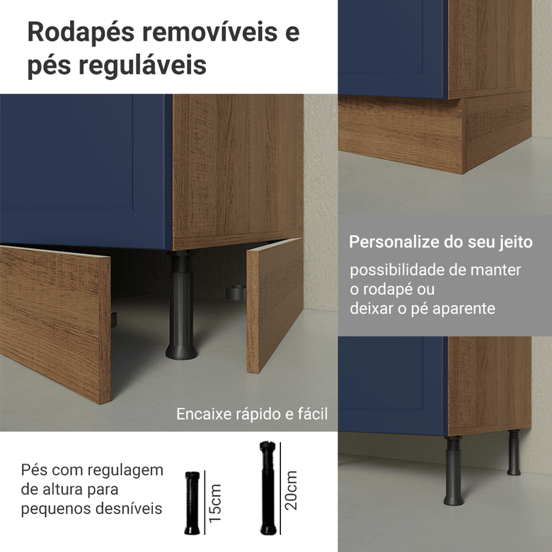 Armário de Cozinha Compacta 180 cm Rustic/Azul Vik Madesa 02