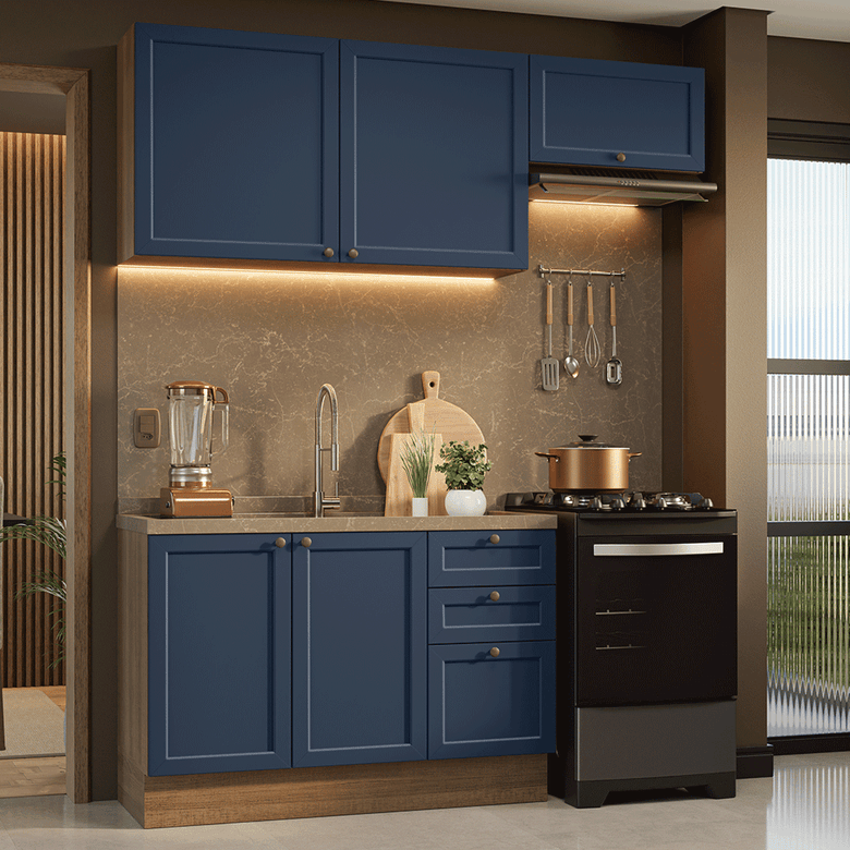 Armário de Cozinha Compacta 180 cm Rustic/Azul Vik Madesa 02