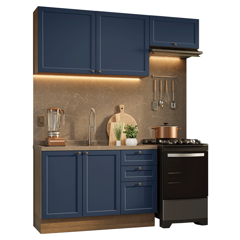 Armário de Cozinha Compacta 180 cm Rustic/Azul Vik Madesa 02 - Rustic/Azul