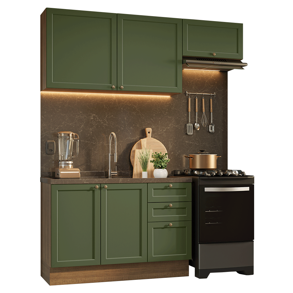 Armário de Cozinha Compacta 180 cm Rustic/Verde Vik Madesa 02 - Rustic/Verde