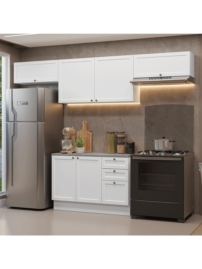 Armário de Cozinha Completa 280 cm Branco Vik Madesa 01