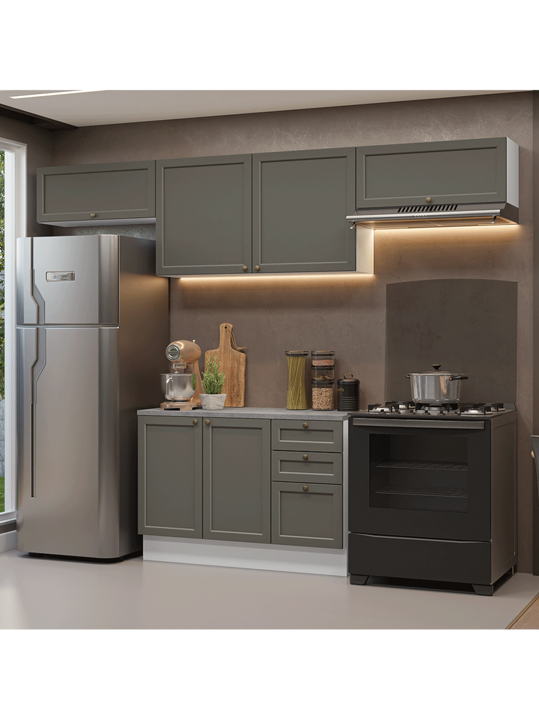 Armário de Cozinha Completa 280 cm Branco/Cinza Vik Madesa 01