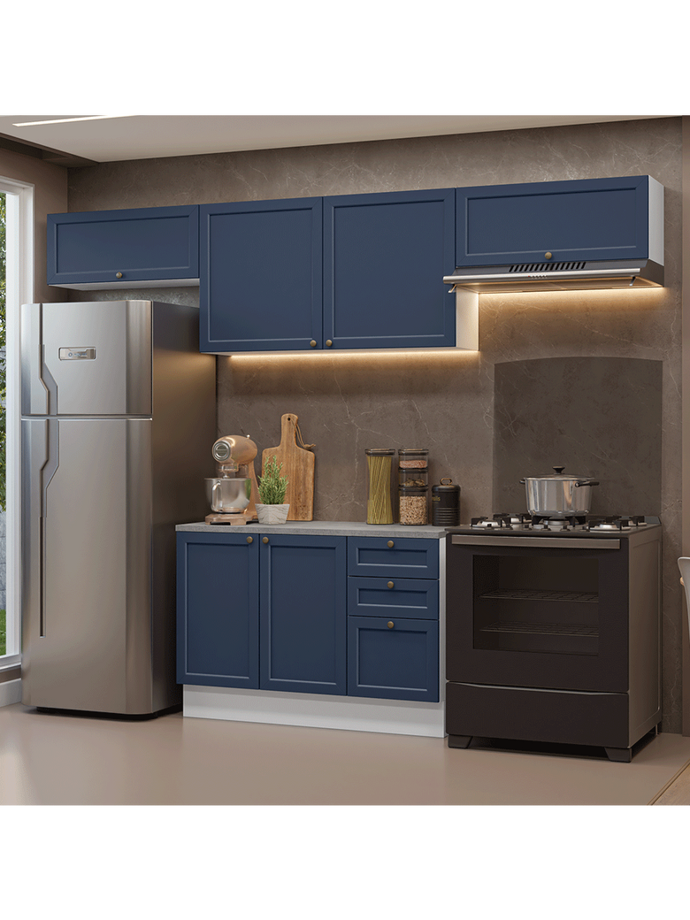 Armário de Cozinha Completa 280 cm Branco/Azul Vik Madesa 01