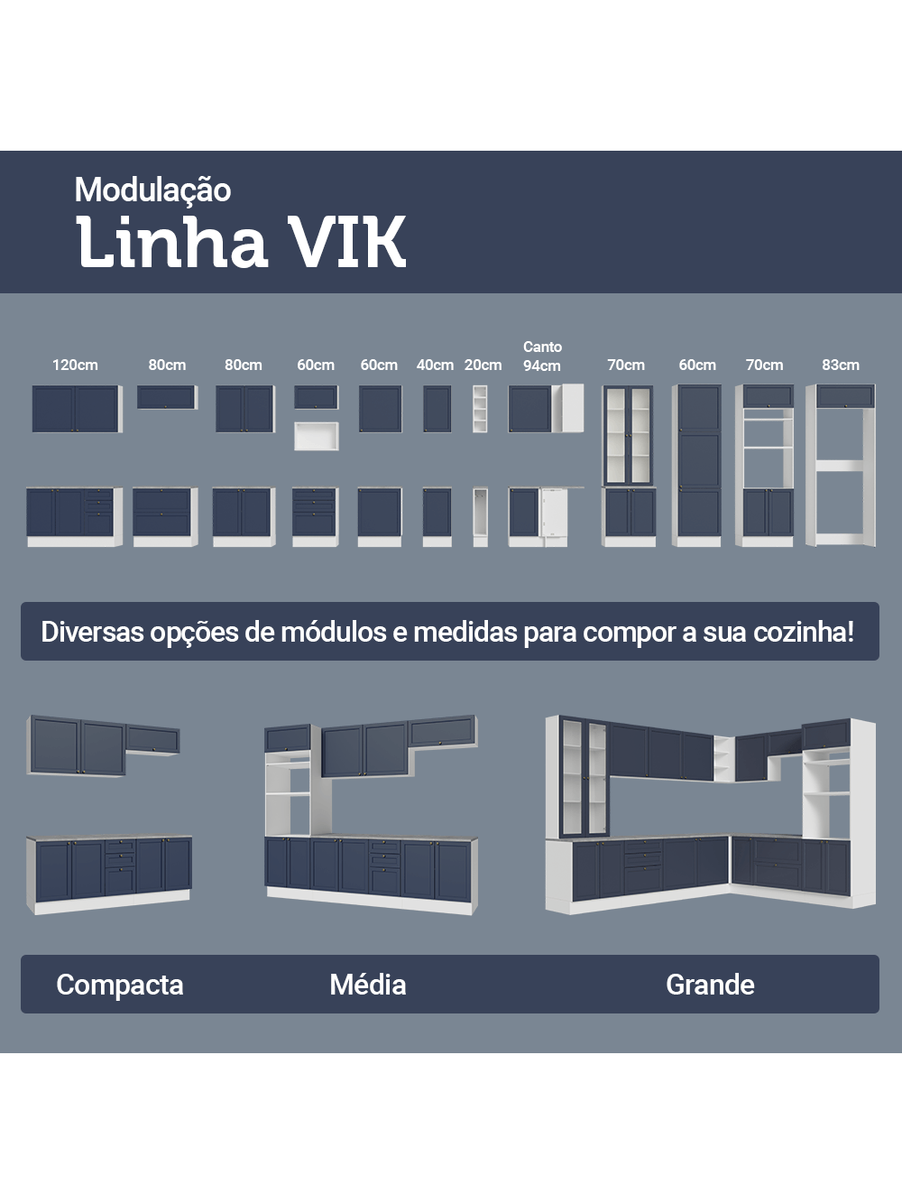 Armário de Cozinha Completa 280 cm Branco/Azul Vik Madesa 01