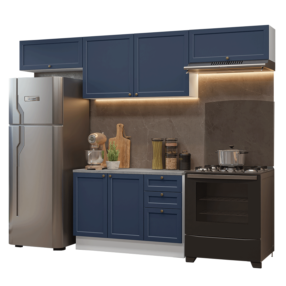 Armário de Cozinha Completa 280 cm Branco/Azul Vik Madesa 01 - Branco/Azul