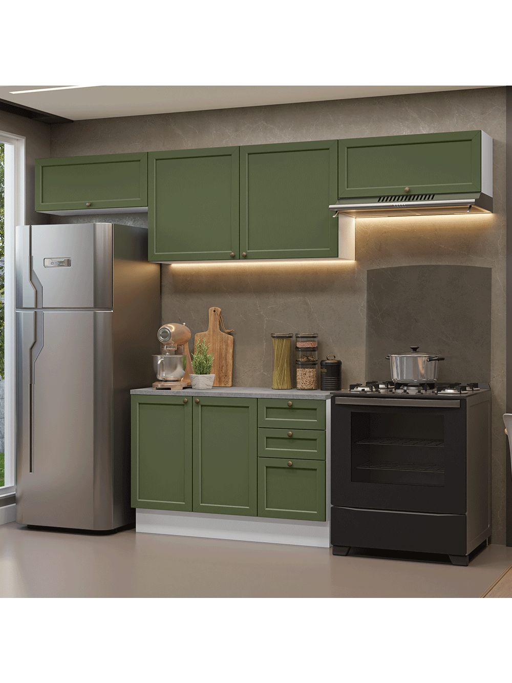 Armário de Cozinha Completa 280 cm Branco/Verde Vik Madesa 01 - Branco/Verde