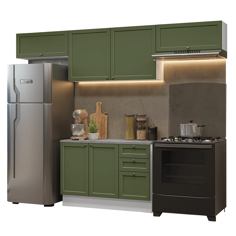Armário de Cozinha Completa 280 cm Branco/Verde Vik Madesa 01 - Branco/Verde