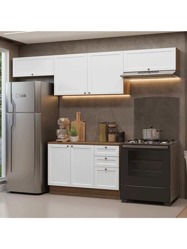 Armário de Cozinha Completa 280 cm Rustic/Branco Vik Madesa 01