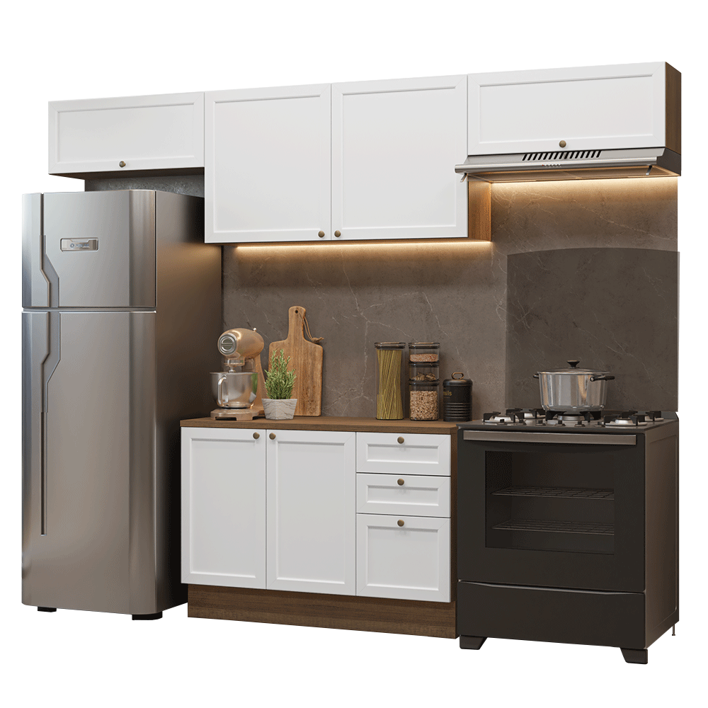 Armário de Cozinha Completa 280 cm Rustic/Branco Vik Madesa 01 - Rustic/Branco