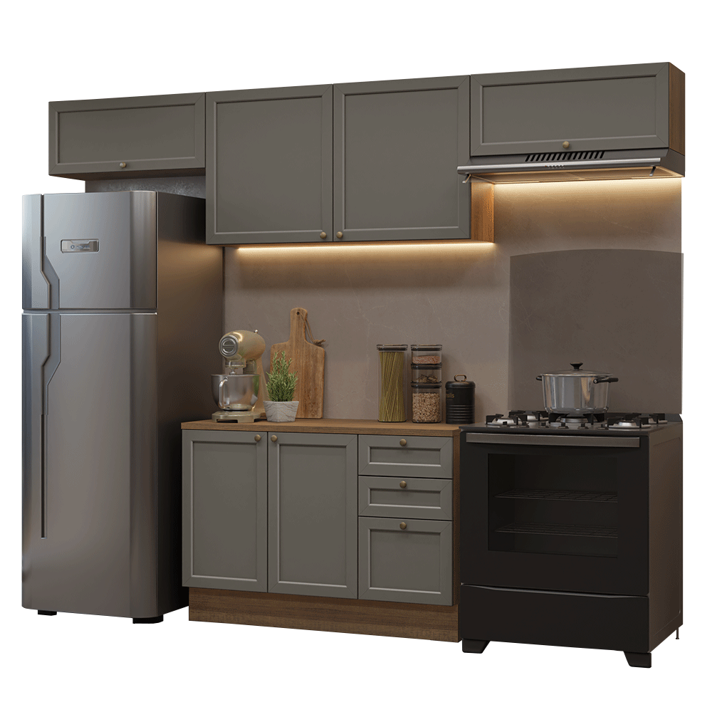 Armário de Cozinha Completa 280 cm Rustic/Cinza Vik Madesa 01 - Rustic/Cinza