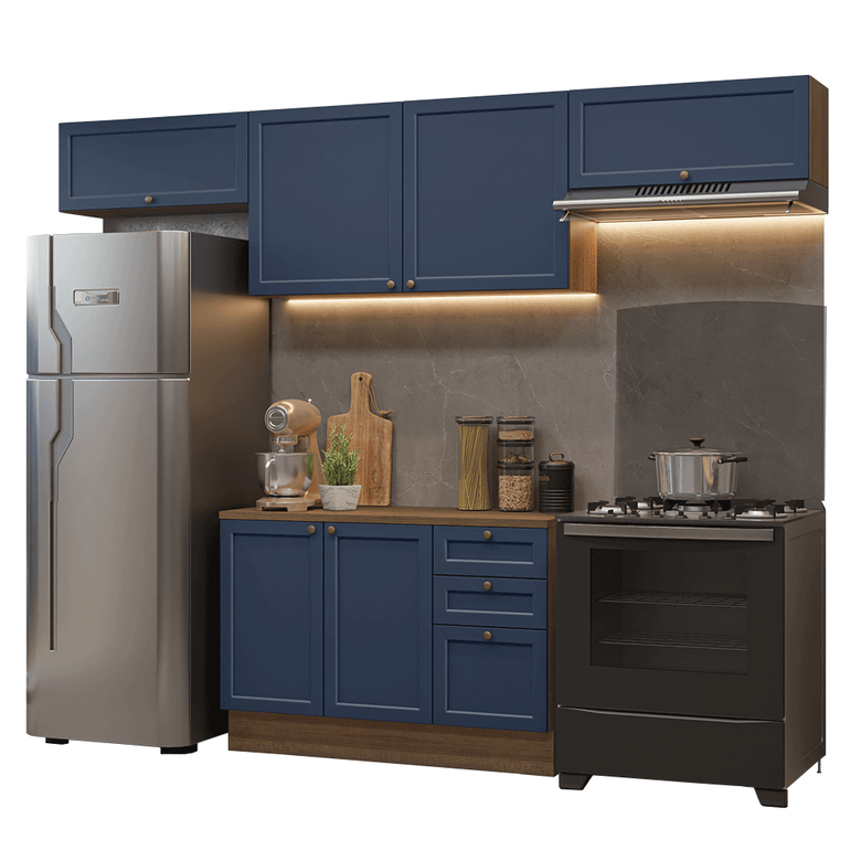 Armário de Cozinha Completa 280 cm Rustic/Azul Vik Madesa 01