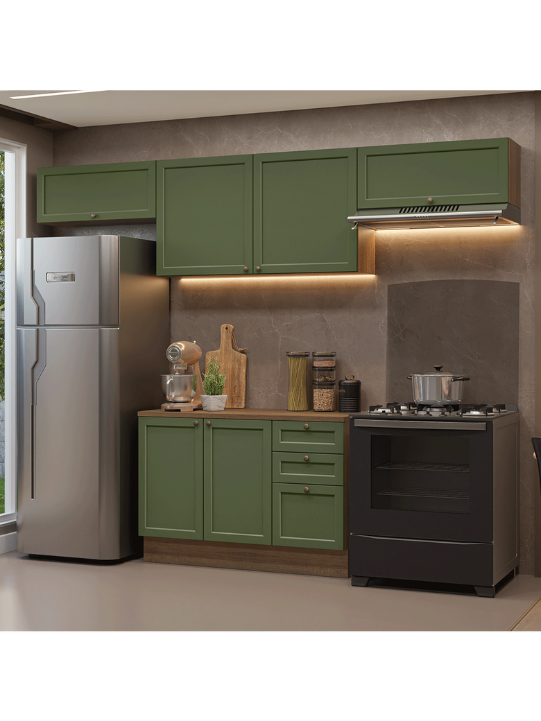 Armário de Cozinha Completa 280 cm Rustic/Verde Vik Madesa 01