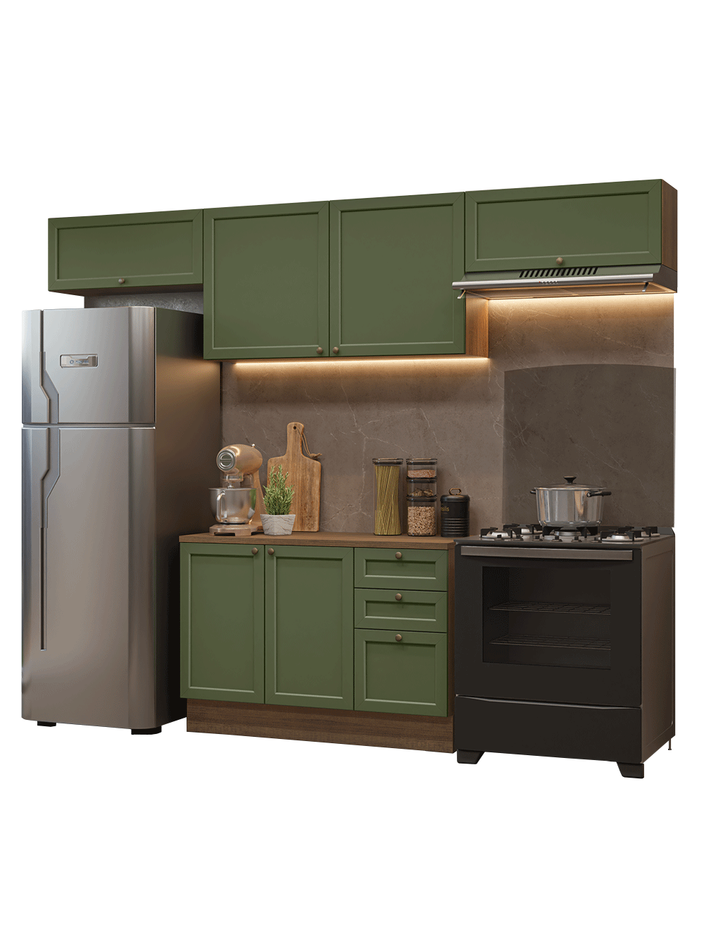 Armário de Cozinha Completa 280 cm Rustic/Verde Vik Madesa 01 - Rustic/Verde